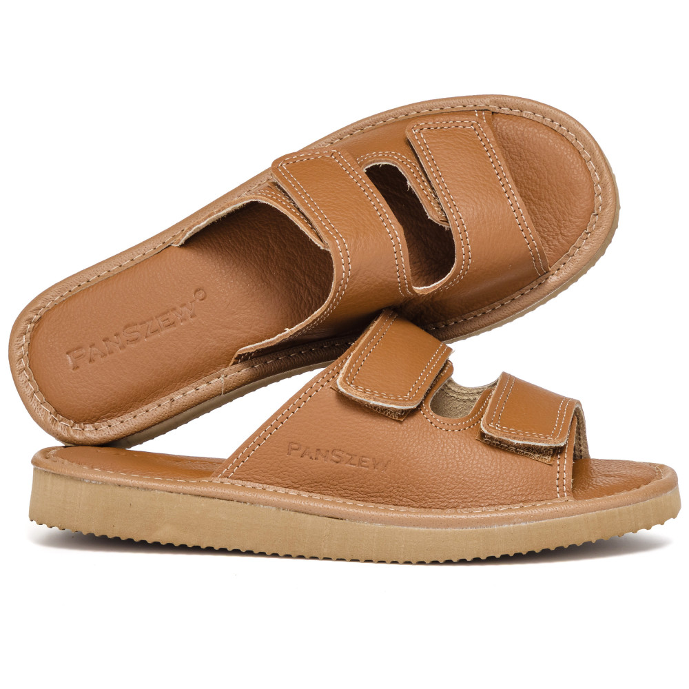Kapcie Damskie Skórzane na Rzepy Camel Premium PanSzew®
