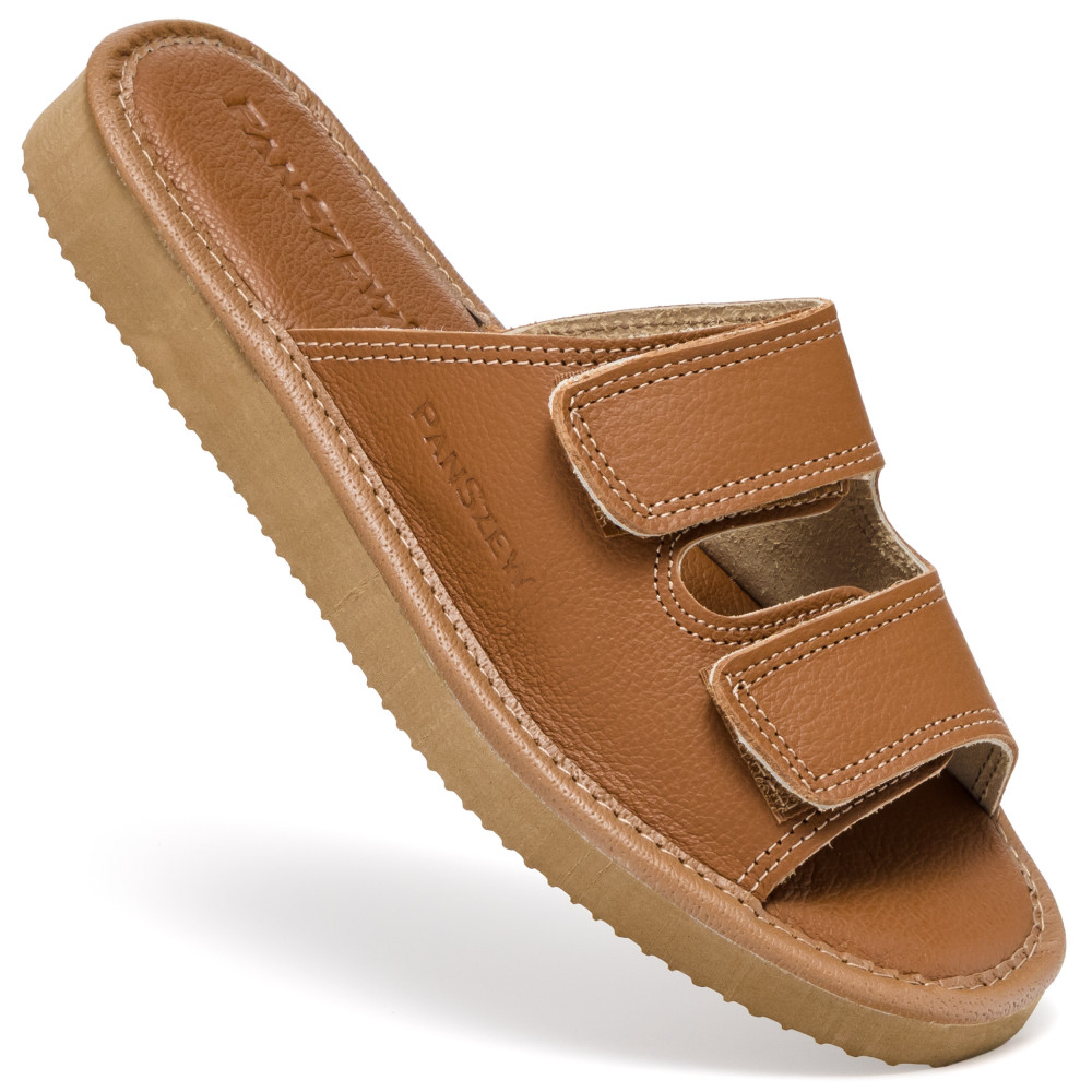 Kapcie Damskie Skórzane na Rzepy Camel Premium PanSzew®