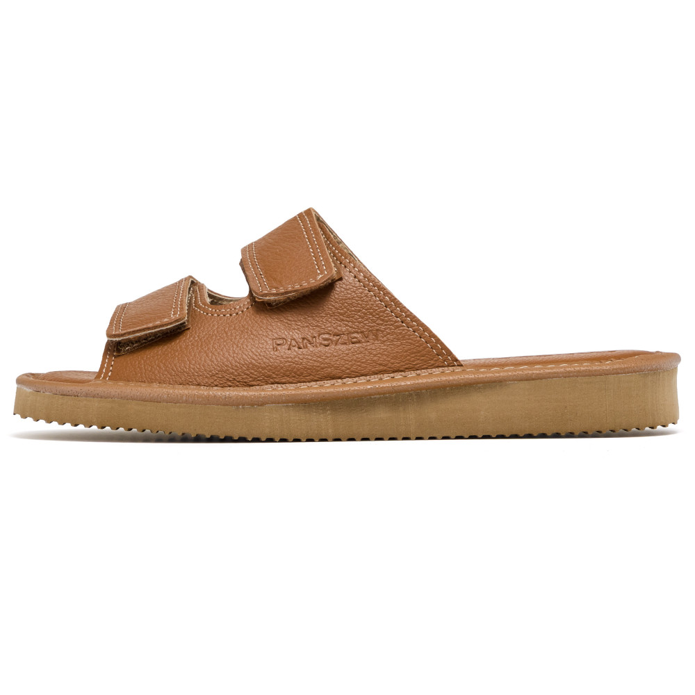 Kapcie Damskie Skórzane na Rzepy Camel Premium PanSzew®