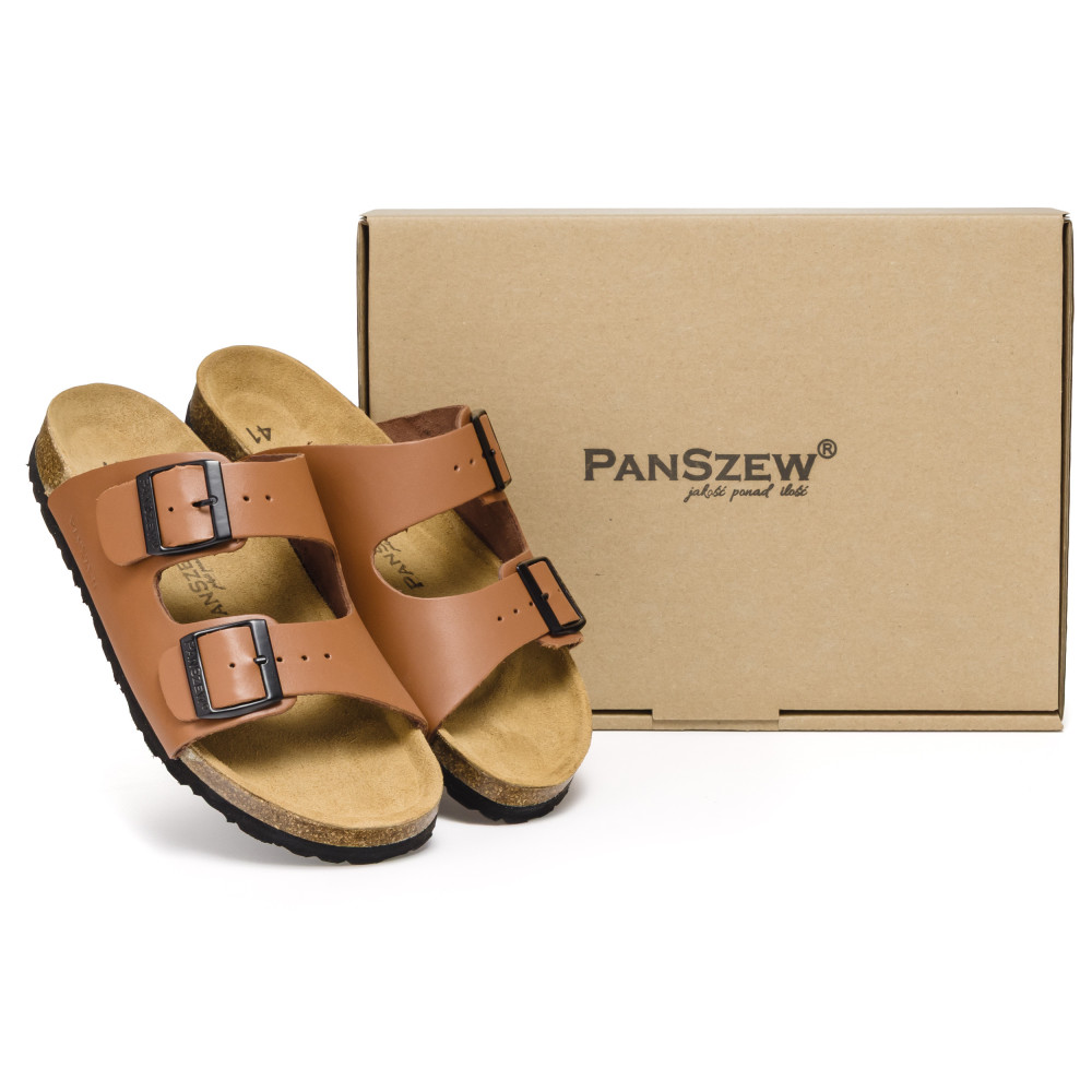 Klapki Męskie Skórzane na Korku Camel Premium PanSzew®