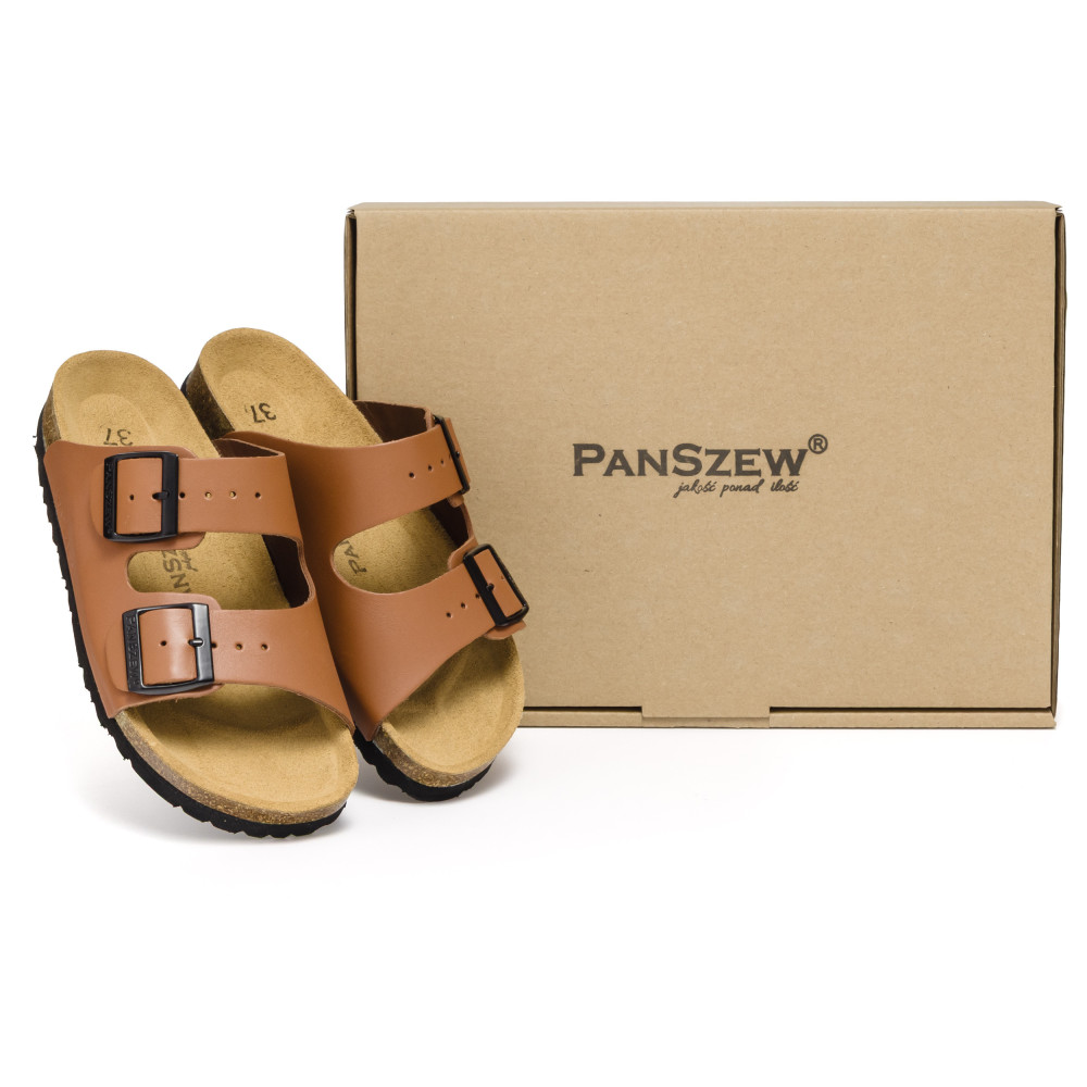 Klapki Damskie Skórzane na Korku Camel Premium PanSzew®