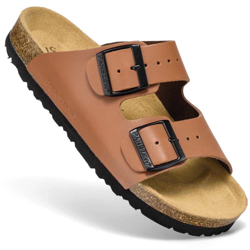 Klapki Damskie Skórzane na Korku Camel Premium PanSzew®