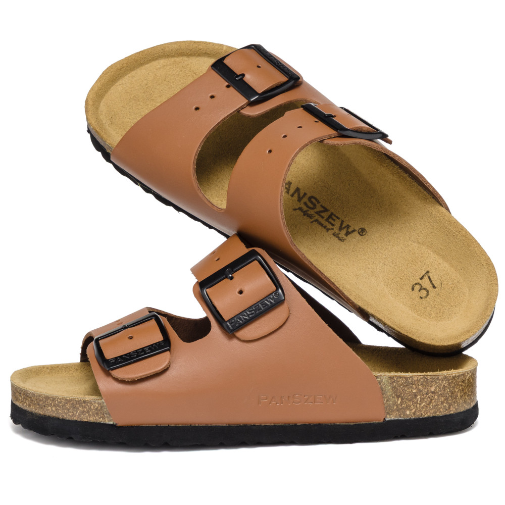 Klapki Damskie Skórzane na Korku Camel Premium PanSzew®