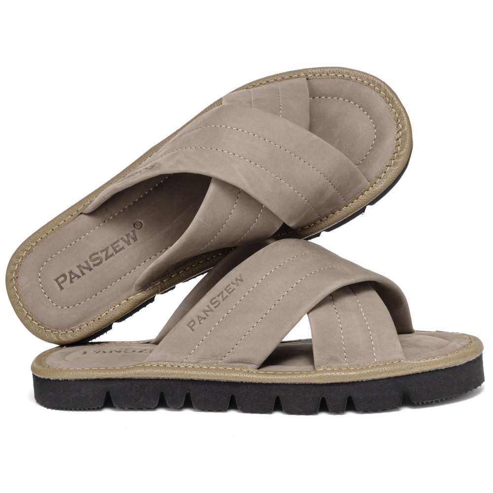 Klapki Damskie Skórzane z Nubuku Kapcie Mocha Premium CROSSLINE PanSzew®