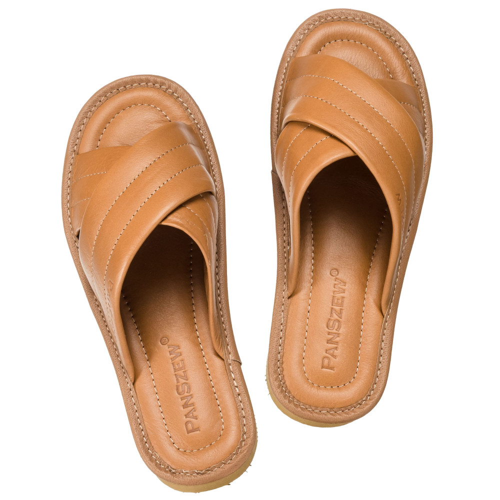 Klapki Damskie Skórzane Kapcie Camel Premium CROSSLINE PanSzew®