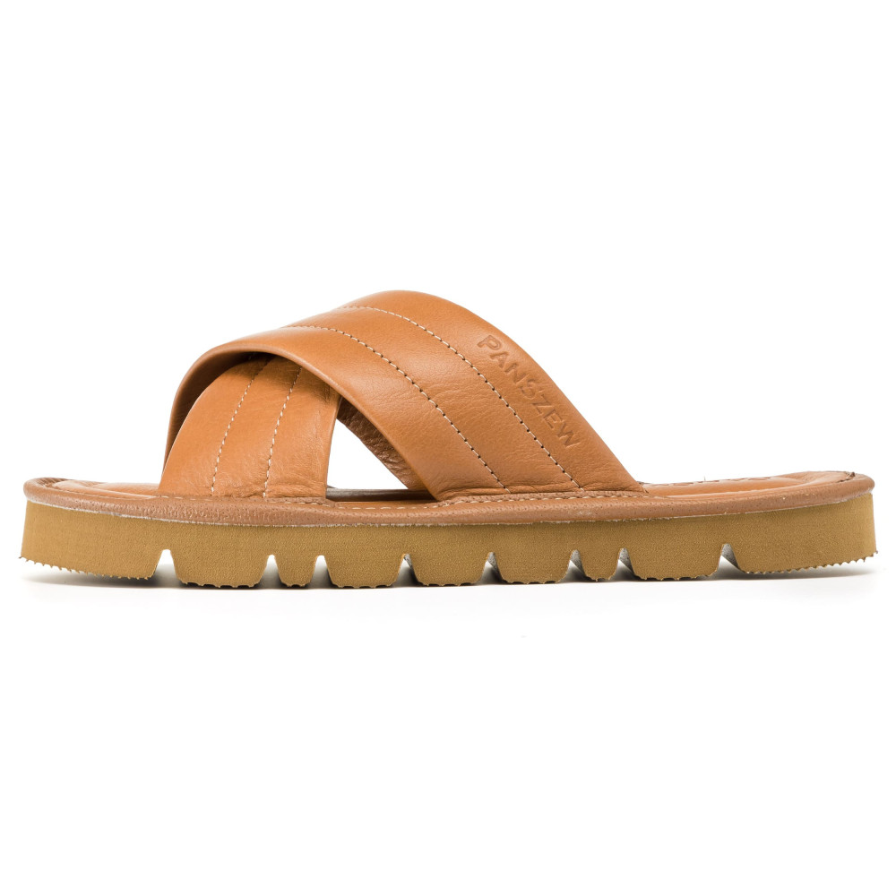 Klapki Damskie Skórzane Kapcie Camel Premium CROSSLINE PanSzew®