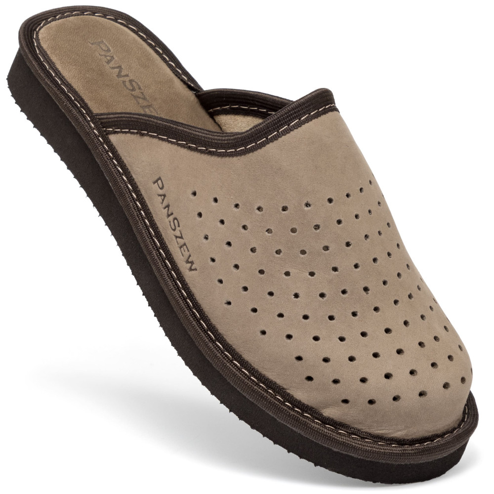 Kapcie Damskie Skórzane z Nubuku VENTLINE Taupe | PanSzew®