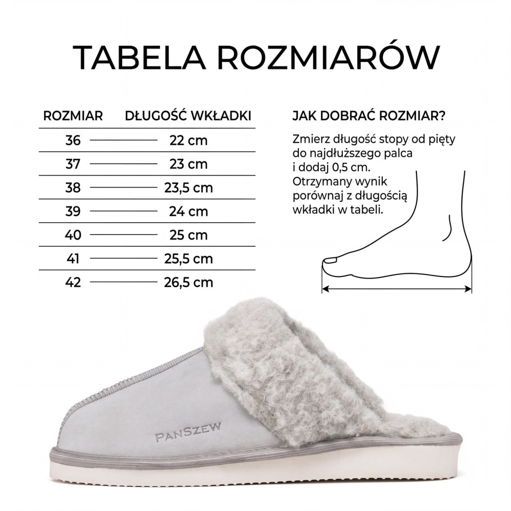 Ciepłe Kapcie Damskie Skórzane Bambosze ALPINLINE Szary | PanSzew®