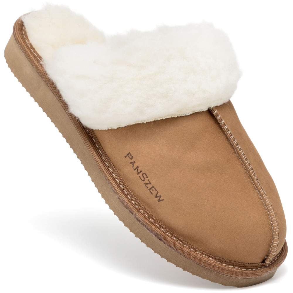 Ciepłe Kapcie Damskie Skórzane Bambosze ALPINLINE Camel | PanSzew®