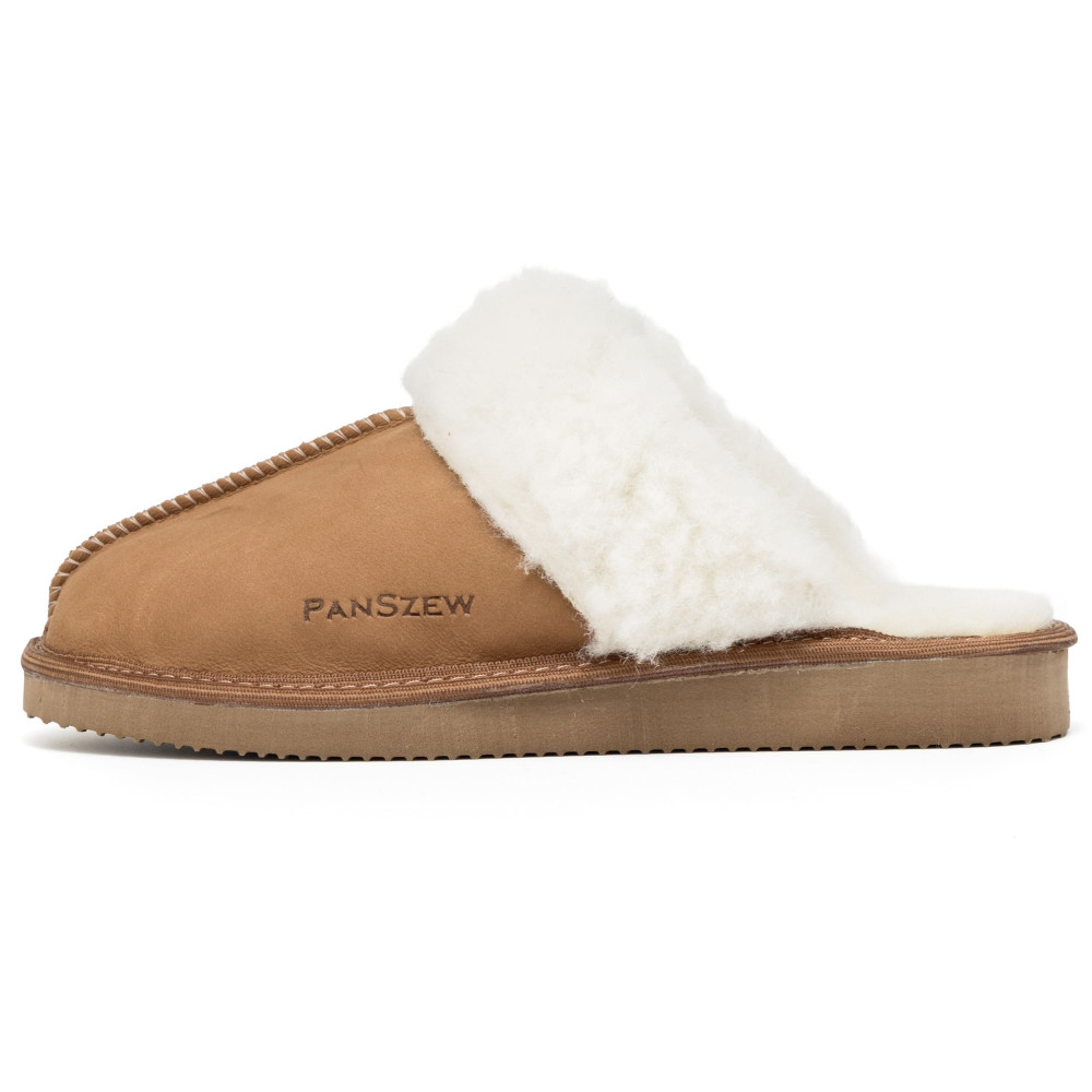 Ciepłe Kapcie Damskie Skórzane Bambosze ALPINLINE Camel | PanSzew®