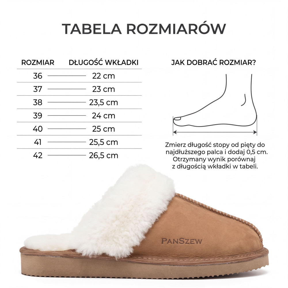 Ciepłe Kapcie Damskie Skórzane Bambosze ALPINLINE Camel | PanSzew®