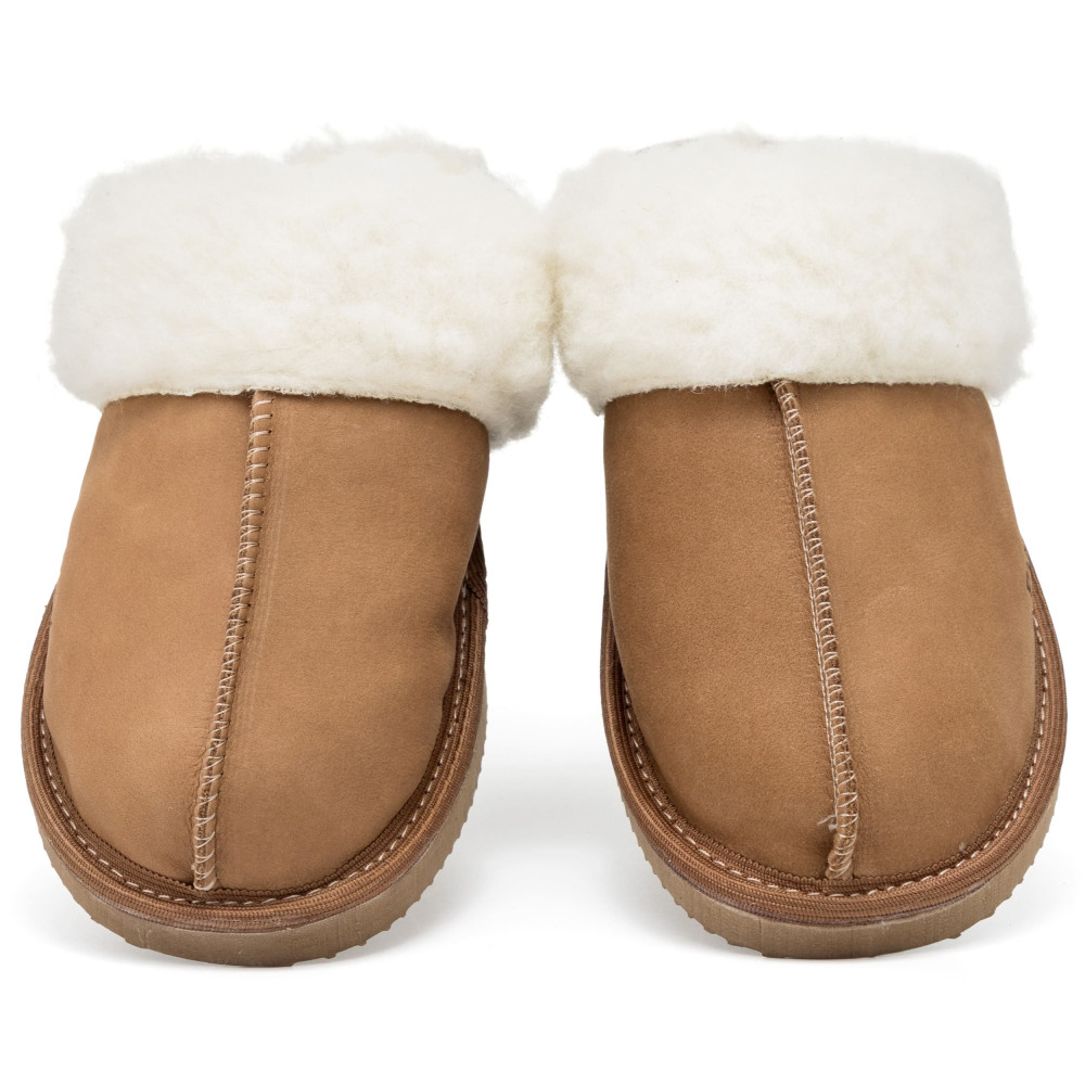 Ciepłe Kapcie Damskie Skórzane Bambosze ALPINLINE Camel | PanSzew®