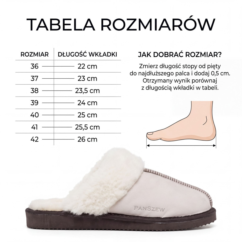Ciepłe Kapcie Damskie Skórzane Bambosze ALPINLINE Ecru | PanSzew®