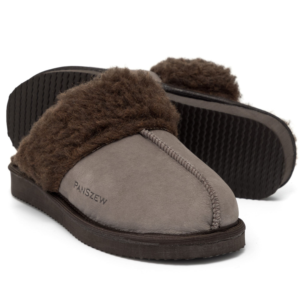 Ciepłe Kapcie Damskie Skórzane Bambosze ALPINLINE Mocha | PanSzew®