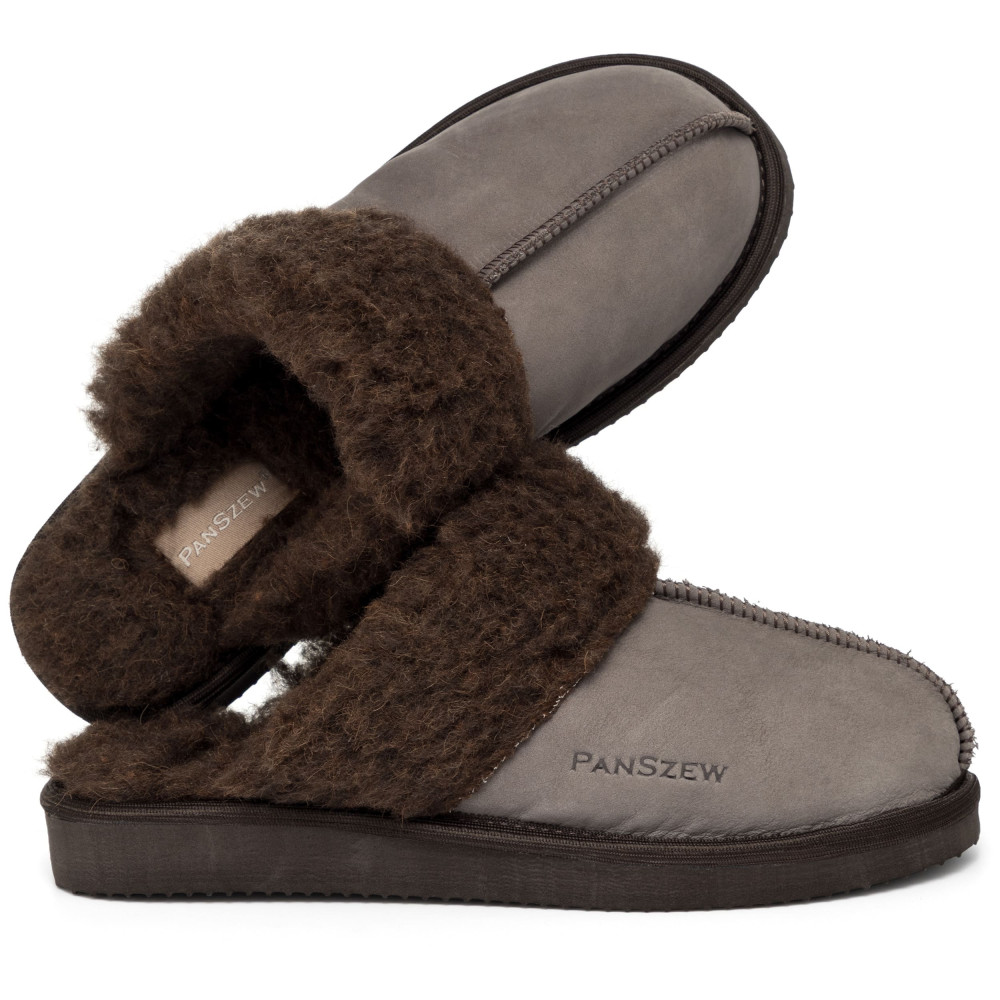 Ciepłe Kapcie Damskie Skórzane Bambosze ALPINLINE Mocha | PanSzew®