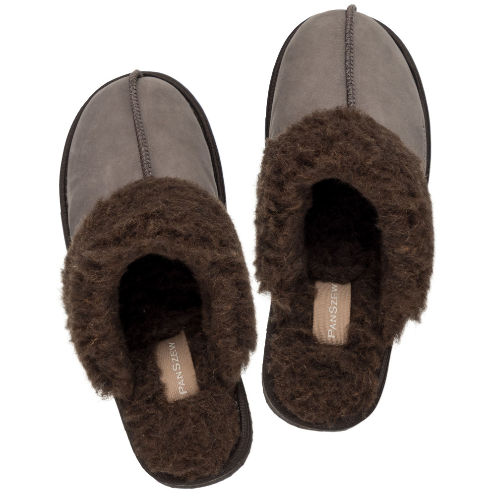 Ciepłe Kapcie Damskie Skórzane Bambosze ALPINLINE Mocha | PanSzew®