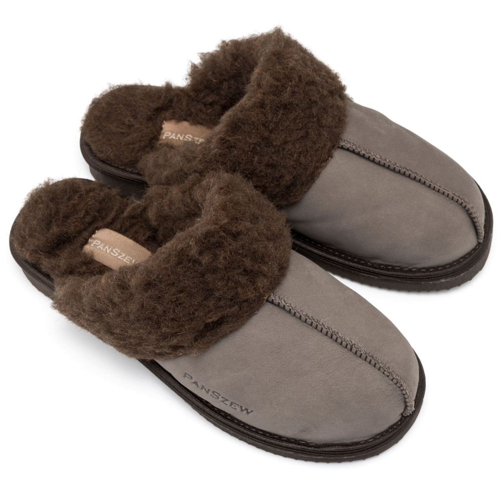 Ciepłe Kapcie Damskie Skórzane Bambosze ALPINLINE Mocha | PanSzew®
