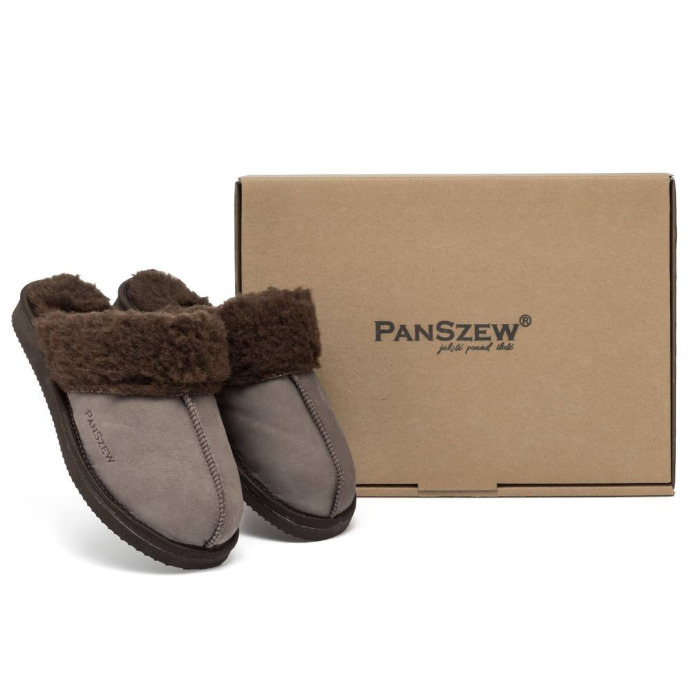 Ciepłe Kapcie Damskie Skórzane Bambosze ALPINLINE Mocha | PanSzew®