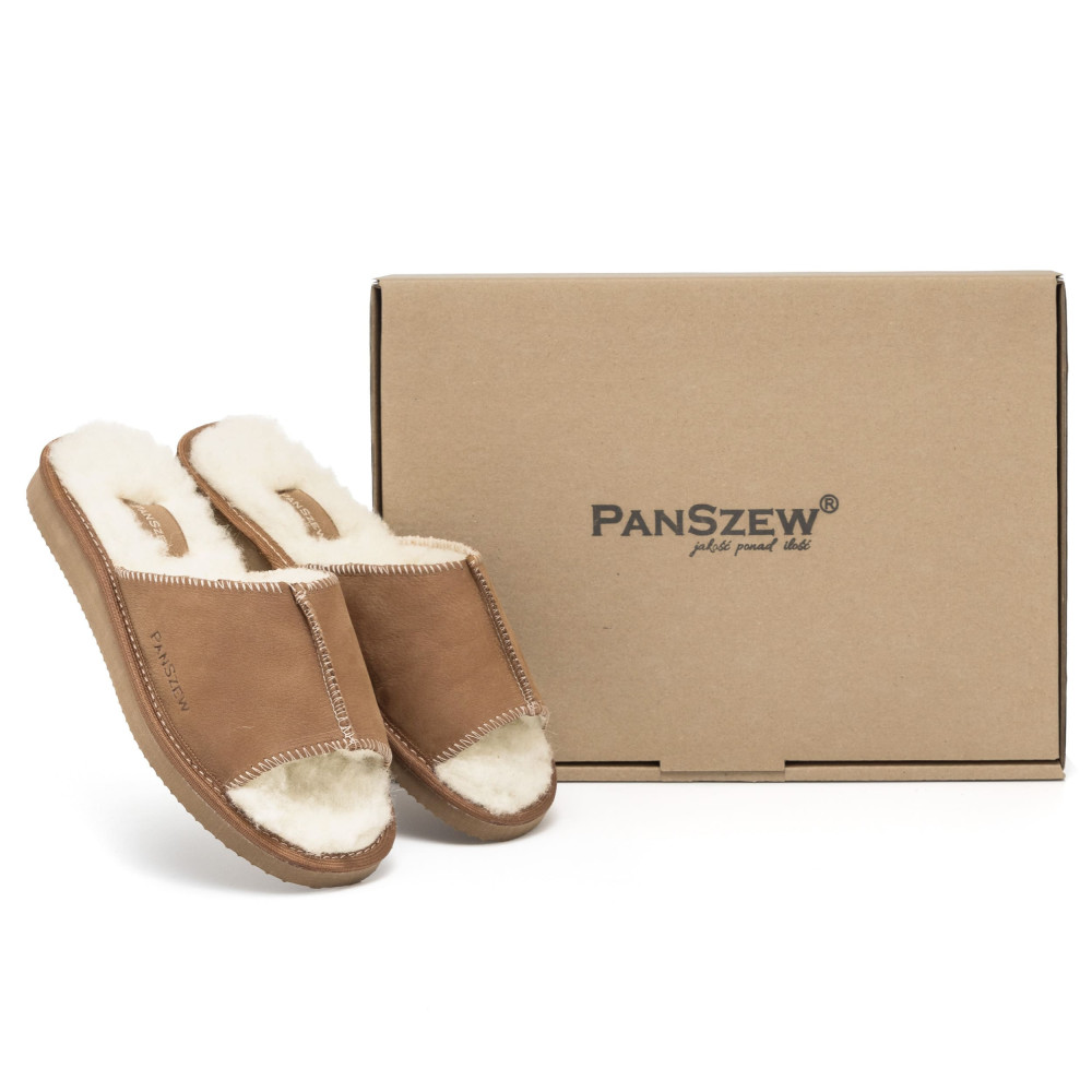 Ciepłe Kapcie Damskie Skórzane SEMILINE Camel | PanSzew®