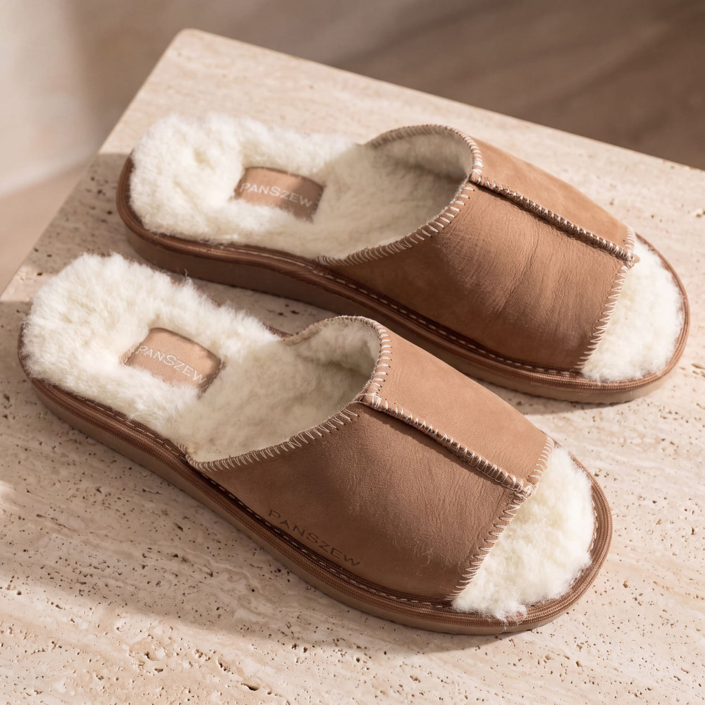 Ciepłe Kapcie Damskie Skórzane SEMILINE Camel | PanSzew®