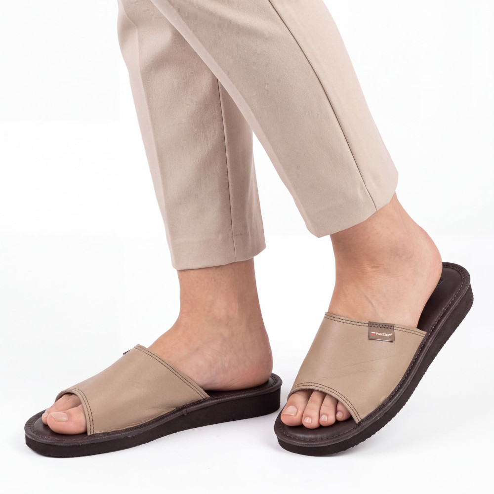 Kapcie Damskie Skórzane EASYLINE Cappuccino | PanSzew®