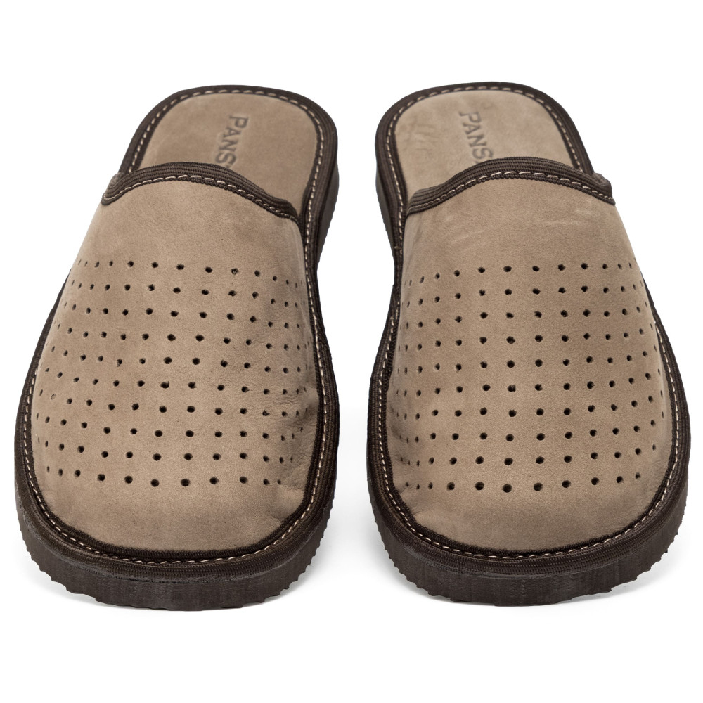 Kapcie Męskie Skórzane VENTLINE Taupe – Nubuk | PanSzew®
