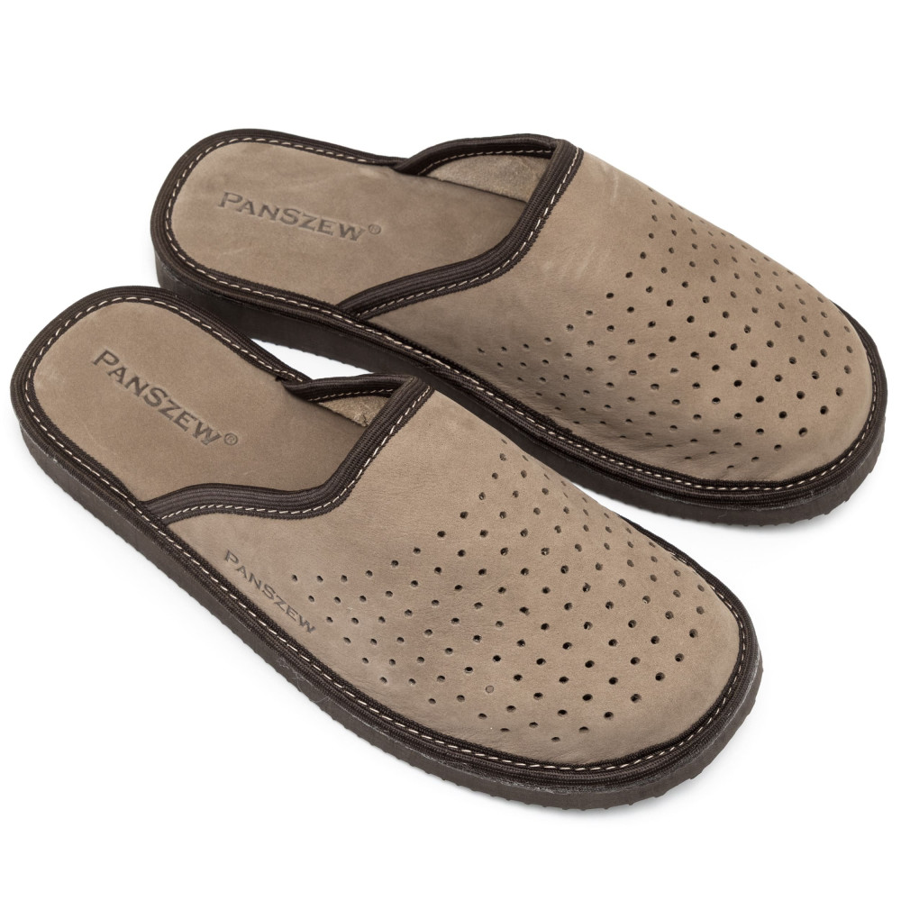 Kapcie Męskie Skórzane VENTLINE Taupe – Nubuk | PanSzew®