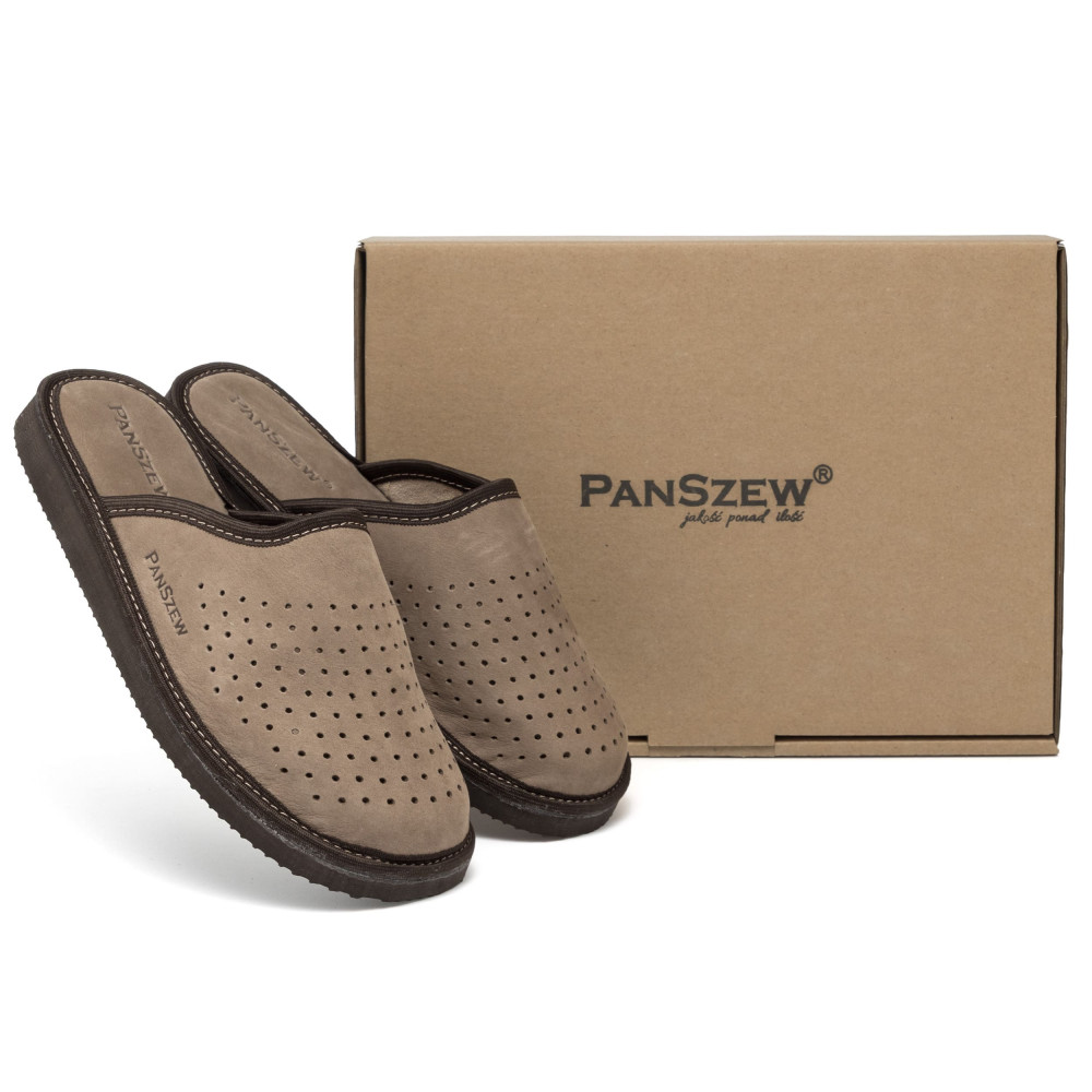 Kapcie Męskie Skórzane VENTLINE Taupe – Nubuk | PanSzew®