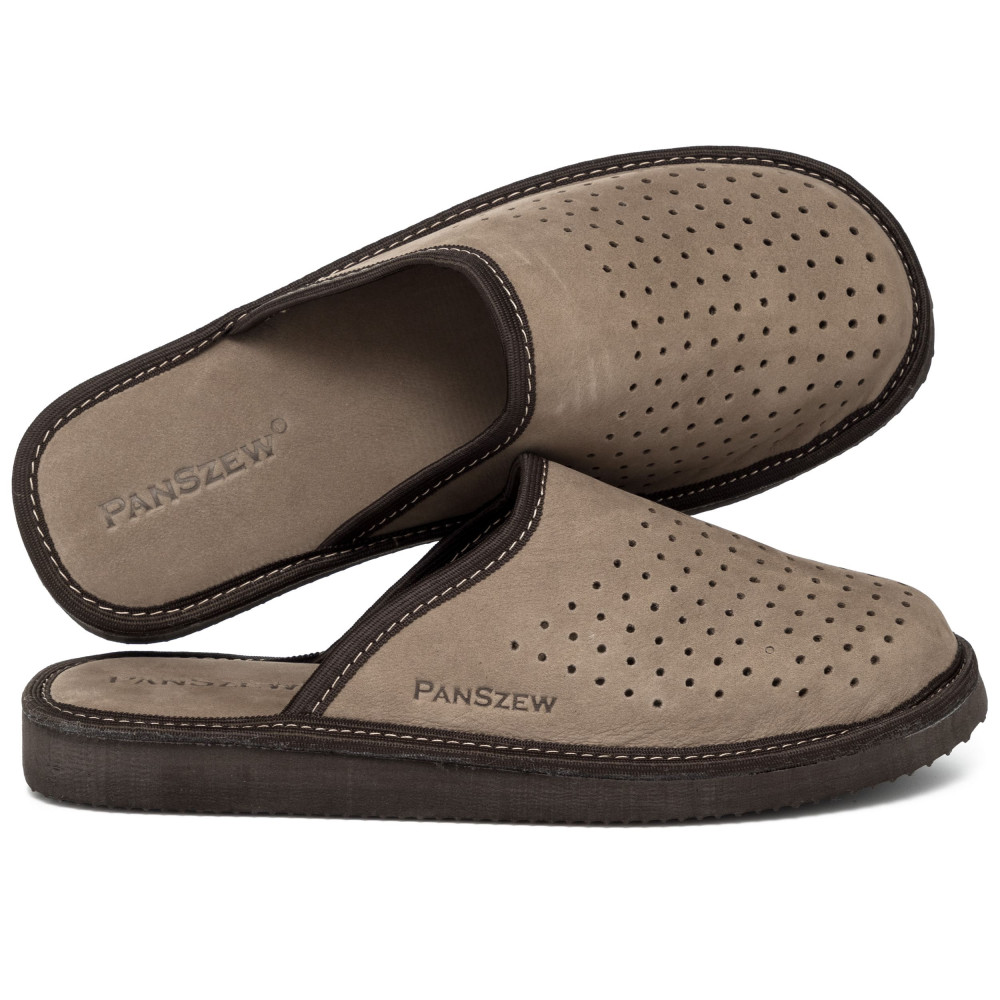 Kapcie Męskie Skórzane VENTLINE Taupe – Nubuk | PanSzew®