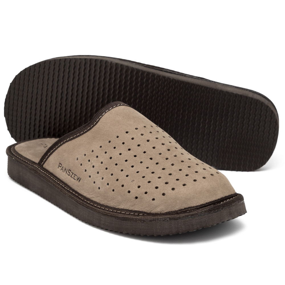 Kapcie Męskie Skórzane VENTLINE Taupe – Nubuk | PanSzew®