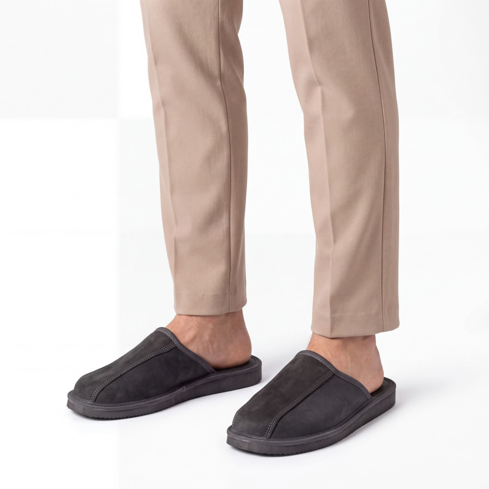 Kapcie Męskie Skórzane CLASSLINE Grafit – Nubuk | PanSzew®