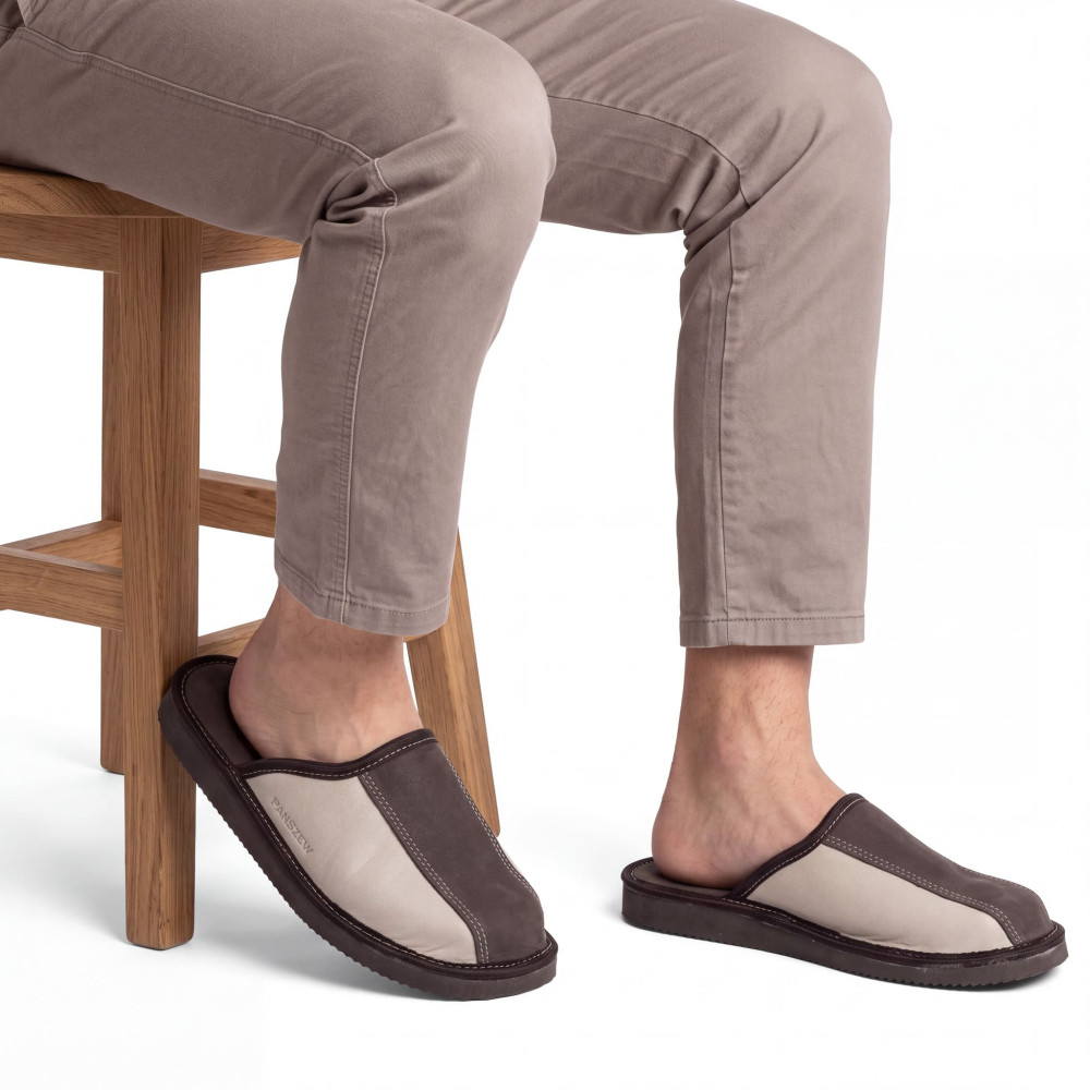 Kapcie Męskie Skórzane CLASSLINE Brąz – Nubuk | PanSzew®