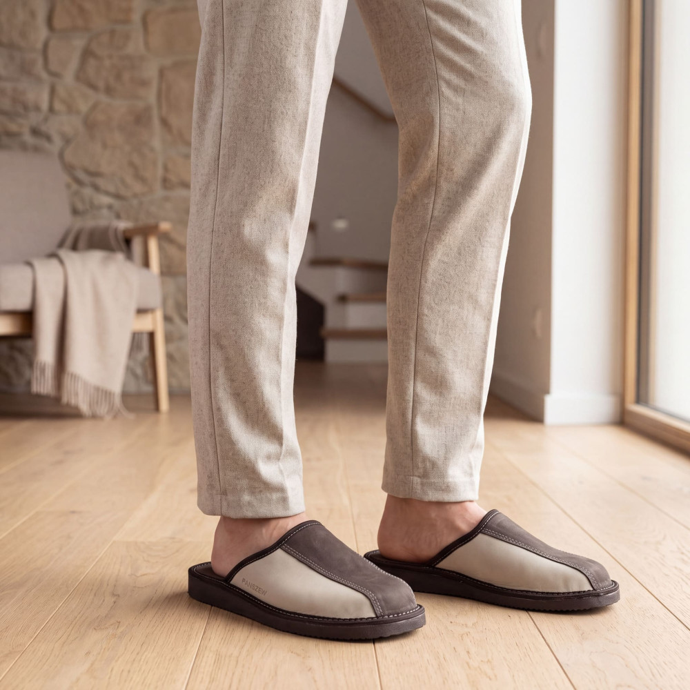 Kapcie Męskie Skórzane CLASSLINE Brąz – Nubuk | PanSzew®