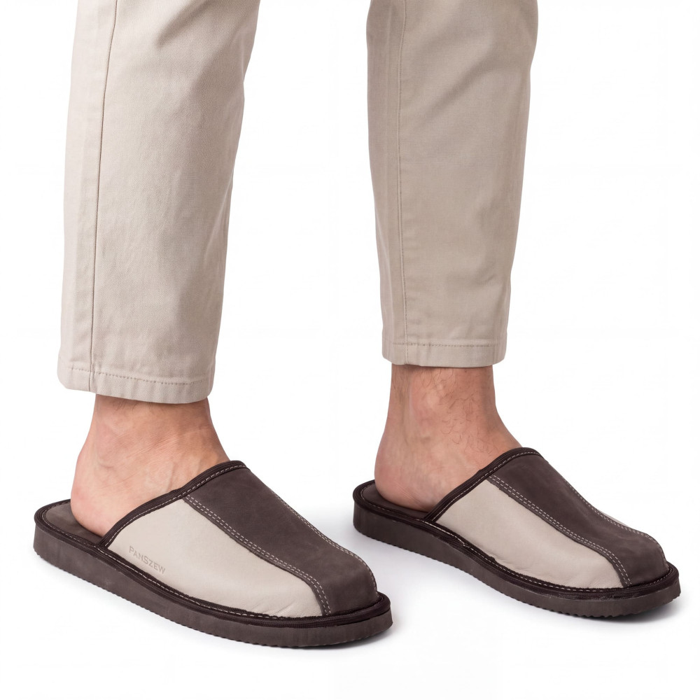 Kapcie Męskie Skórzane CLASSLINE Brąz – Nubuk | PanSzew®