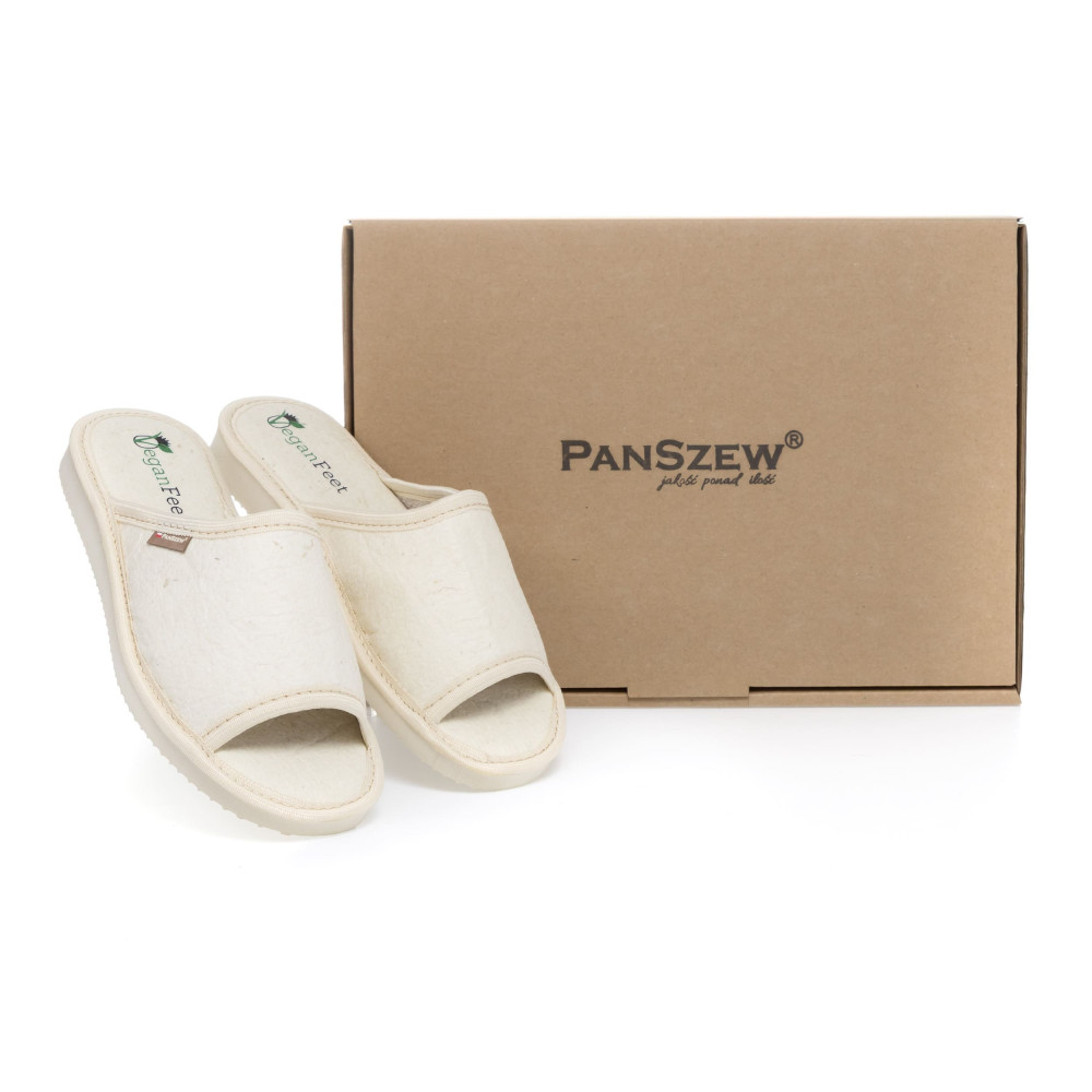 Kapcie Damskie Wegańskie VEGALINE Ecru Piñatex | PanSzew®