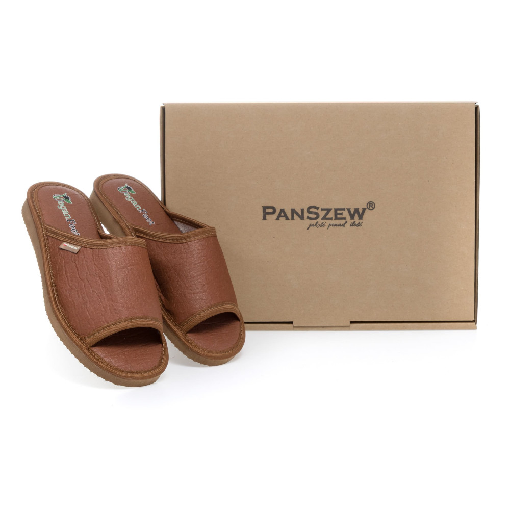 Kapcie Damskie Wegańskie VEGALINE Brąz Piñatex | PanSzew®