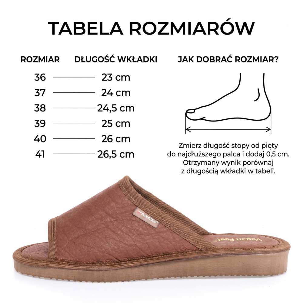 Kapcie Damskie Wegańskie VEGALINE Brąz Piñatex | PanSzew®