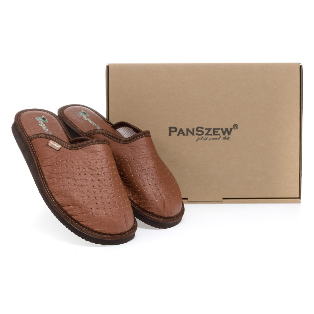 Kapcie Męskie Wegańskie VEGALINE Brąz Piñatex | PanSzew®