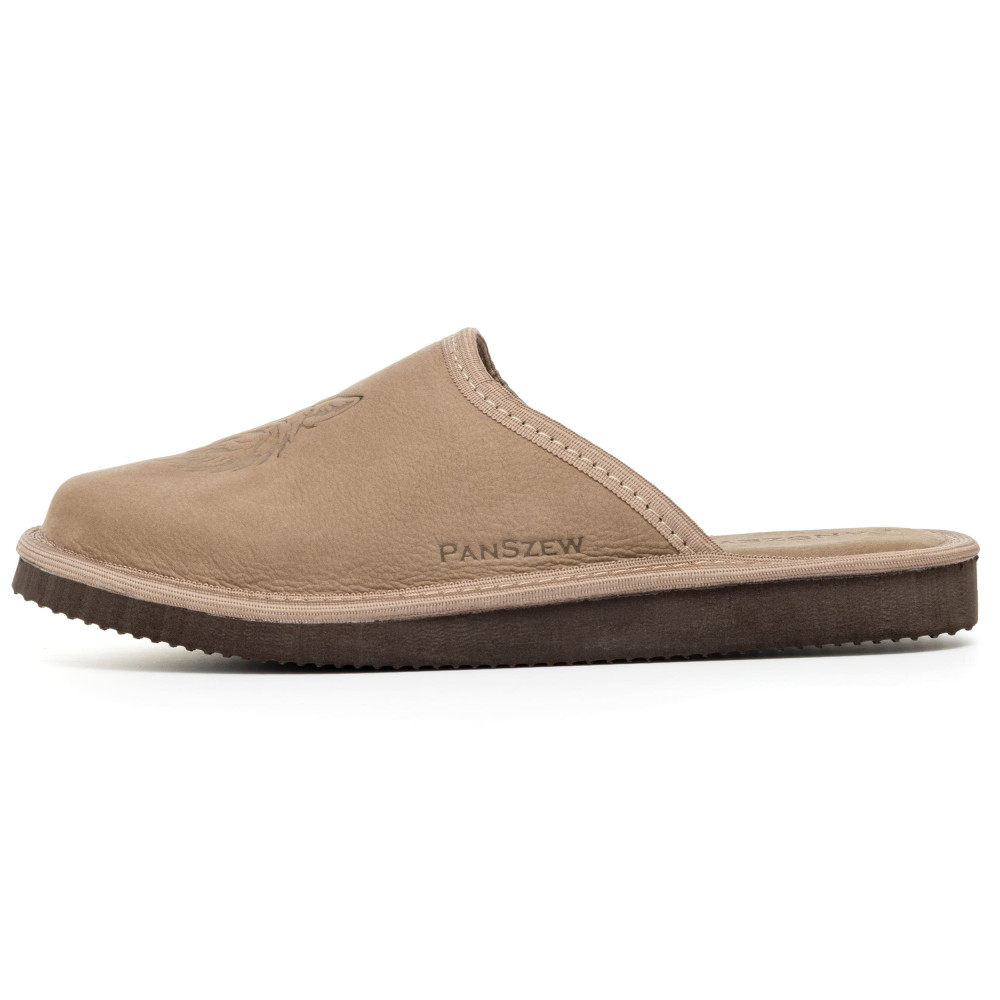 Kapcie Męskie Skórzane WILDLINE Taupe Tłoczony Wilk | PanSzew®