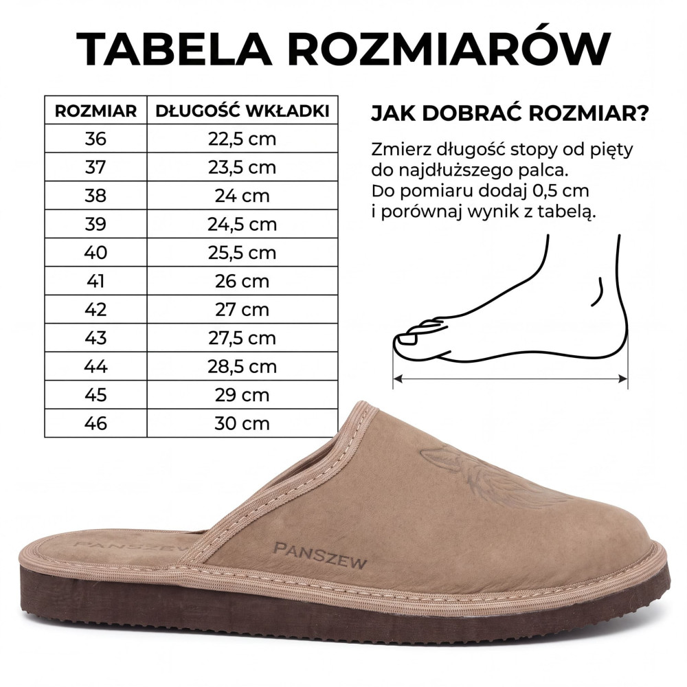 Kapcie Męskie Skórzane WILDLINE Taupe Tłoczony Wilk | PanSzew®