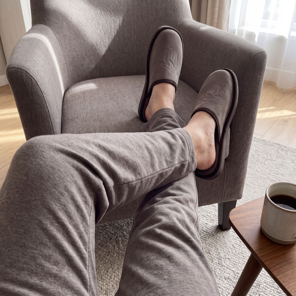 Kapcie Męskie Skórzane WILDLINE Mocha Tłoczone Góry | PanSzew®