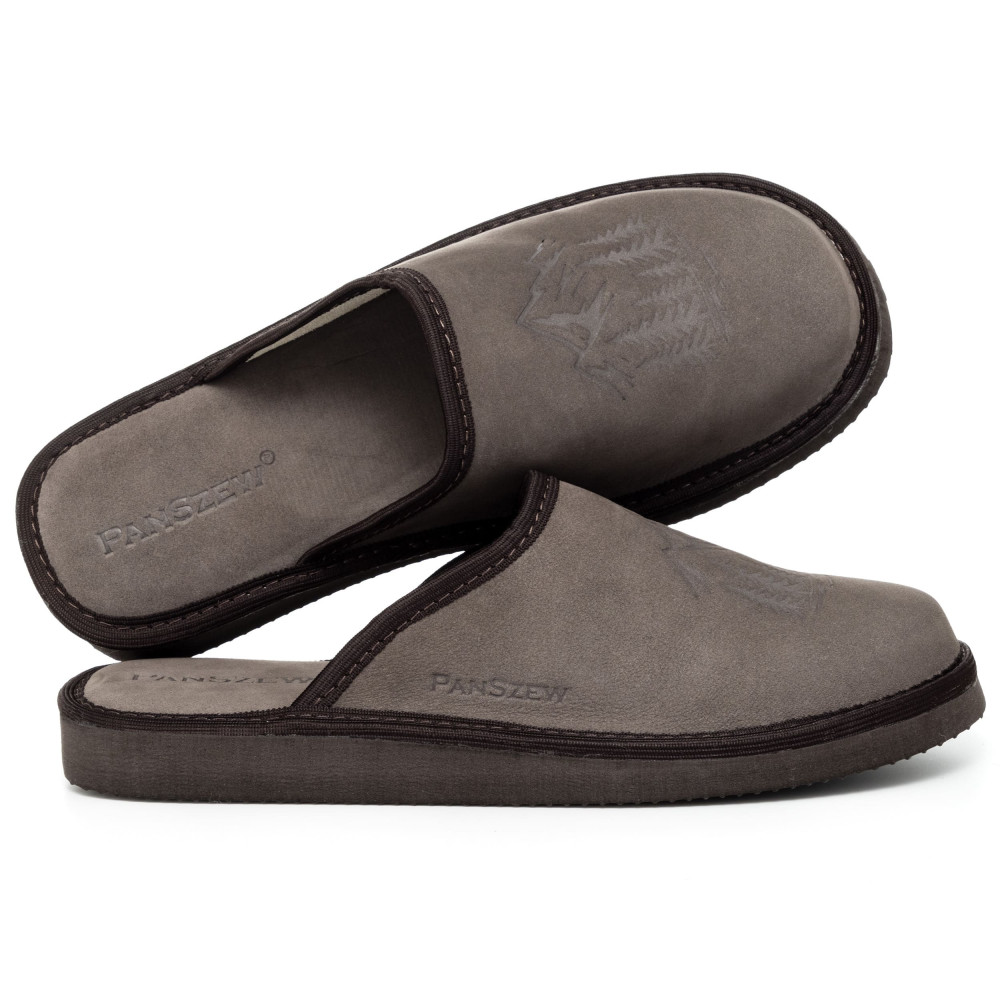 Kapcie Męskie Skórzane WILDLINE Mocha Tłoczone Góry | PanSzew®
