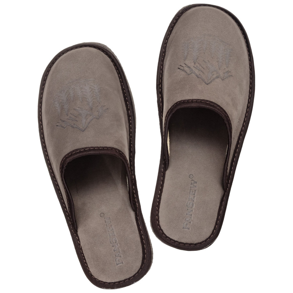 Kapcie Męskie Skórzane WILDLINE Mocha Tłoczone Góry | PanSzew®