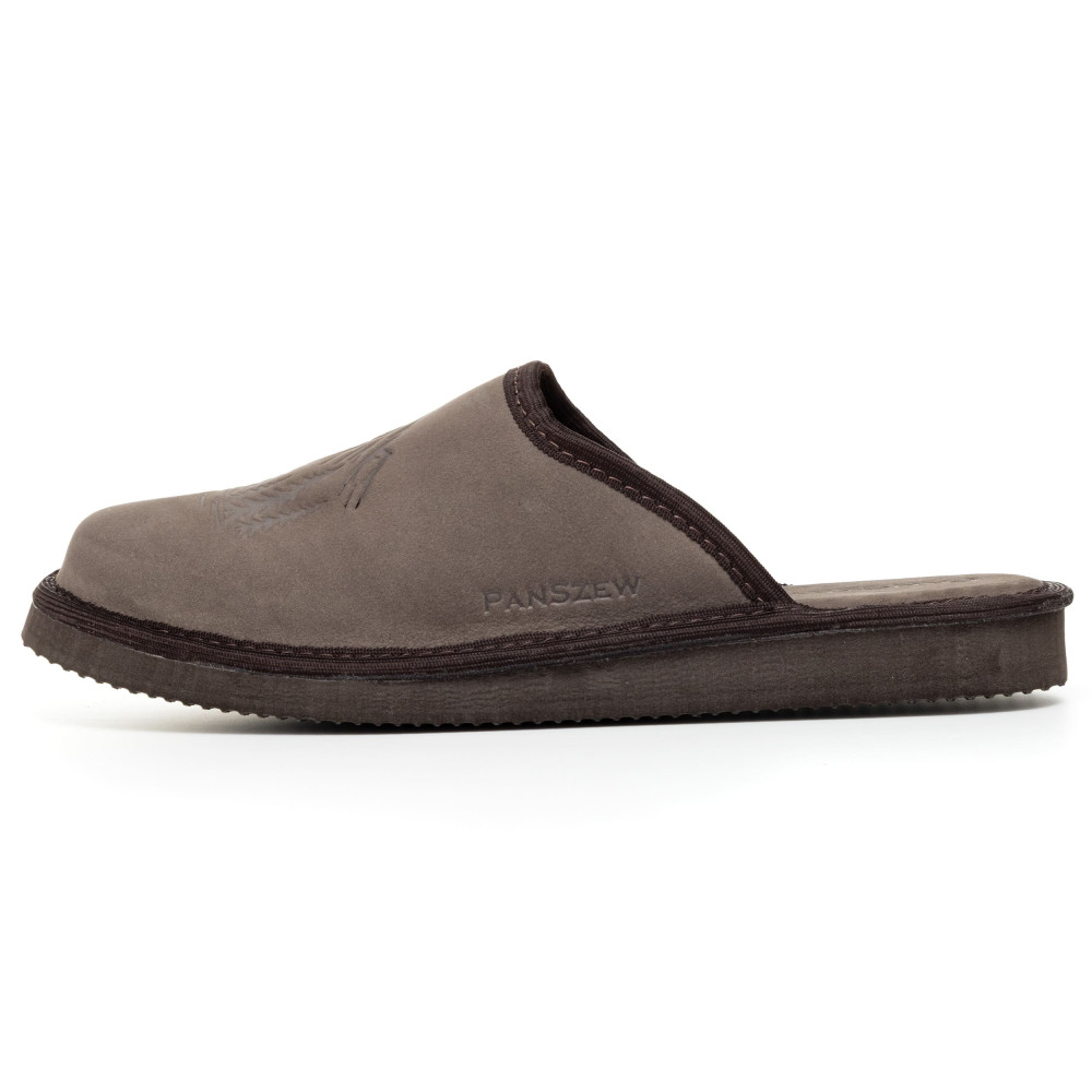 Kapcie Męskie Skórzane WILDLINE Mocha Tłoczone Góry | PanSzew®