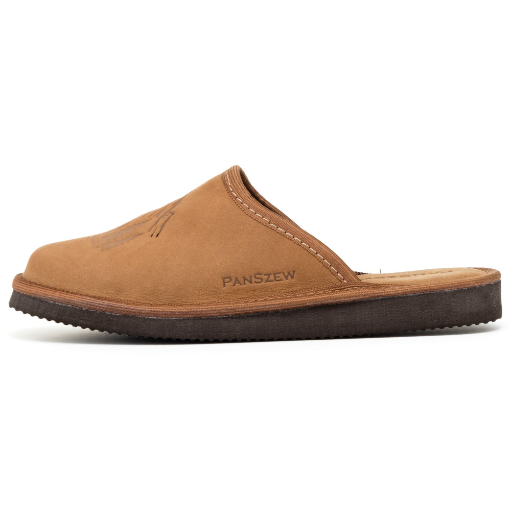 Kapcie Męskie Skórzane WILDLINE Camel Tłoczone Góry | PanSzew®