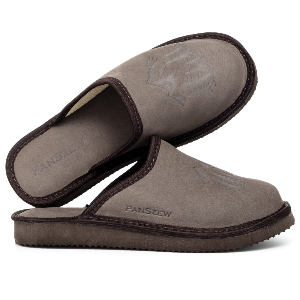 Kapcie Damskie Skórzane WILDLINE Mocha Tłoczone Góry | PanSzew®