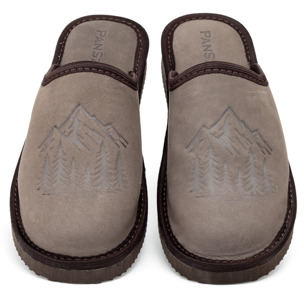 Kapcie Damskie Skórzane WILDLINE Mocha Tłoczone Góry | PanSzew®