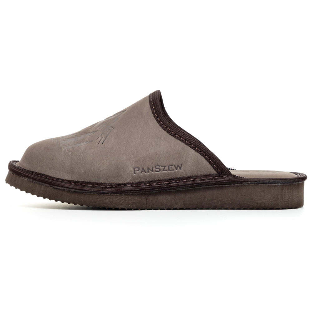 Kapcie Damskie Skórzane WILDLINE Mocha Tłoczone Góry | PanSzew®