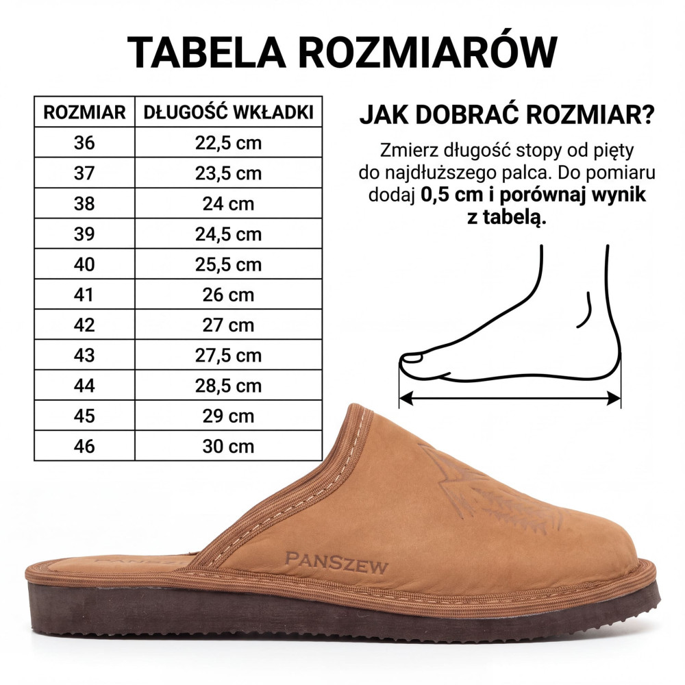 Kapcie Damskie Skórzane WILDLINE Camel Tłoczone Góry | PanSzew®
