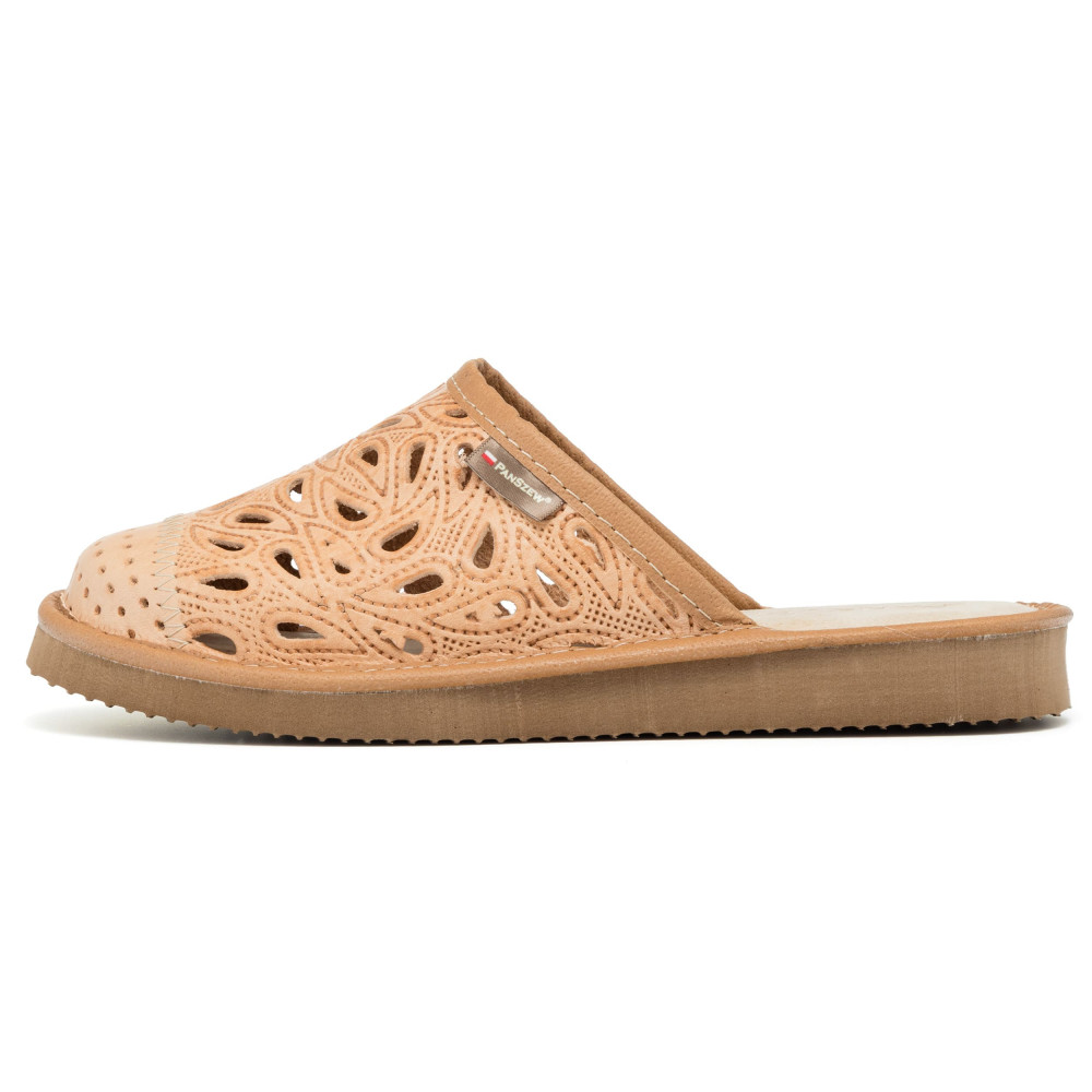 Kapcie Damskie Skórzane Ażurowe Camel | PanSzew®